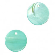 Muschel Anhänger Süßwasserperlmutt rund 15mm Neo mint green